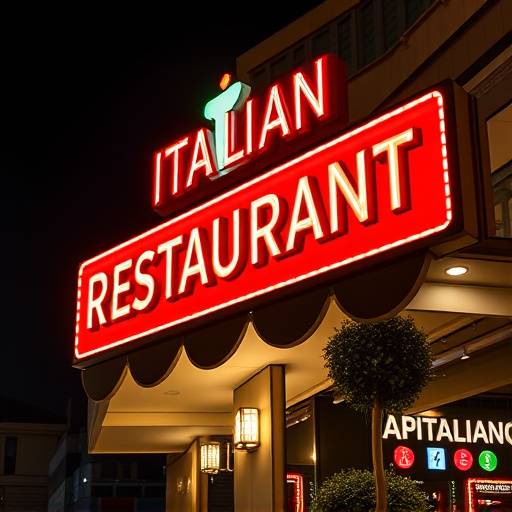 Insegna luminosa tridimensionale a LED di un ristorante italiano in centro citt&agrave;.